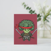 Funny Broccoli Samurai Warrior Japanese Art Illust ポストカード (スタンド正面)