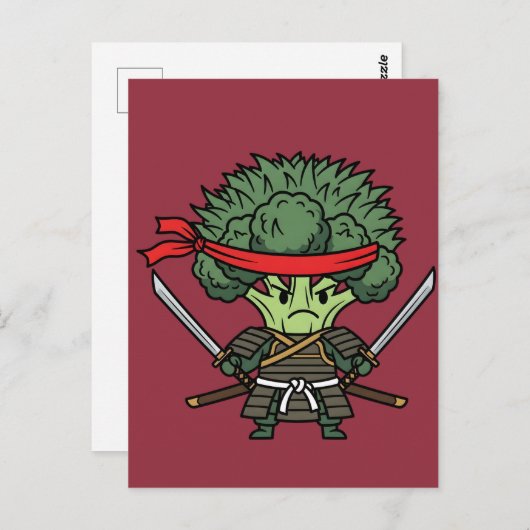 Funny Broccoli Samurai Warrior Japanese Art Illust ポストカード (正面/裏面)