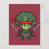 Funny Broccoli Samurai Warrior Japanese Art Illust ポストカード (正面)
