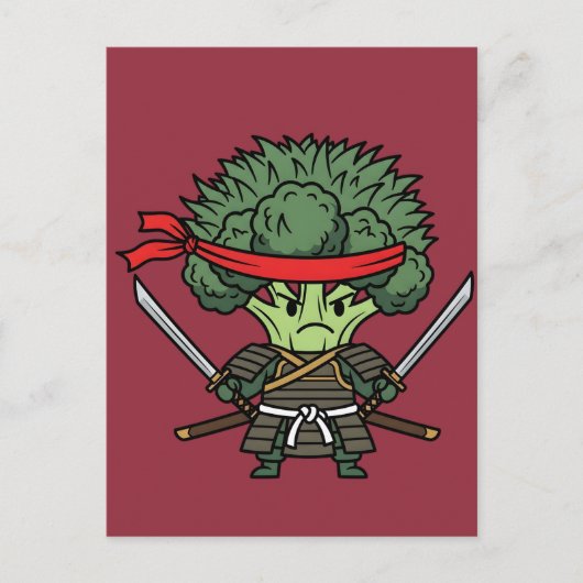Funny Broccoli Samurai Warrior Japanese Art Illust ポストカード (正面)