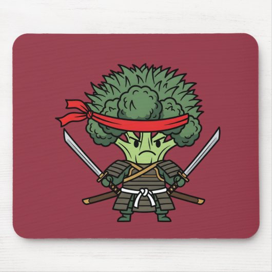 Funny Broccoli Samurai Warrior Japanese Art Illust マウスパッド (正面)