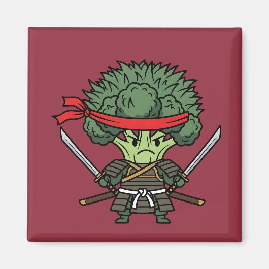 Funny Broccoli Samurai Warrior Japanese Art Illust マグネット (正面)