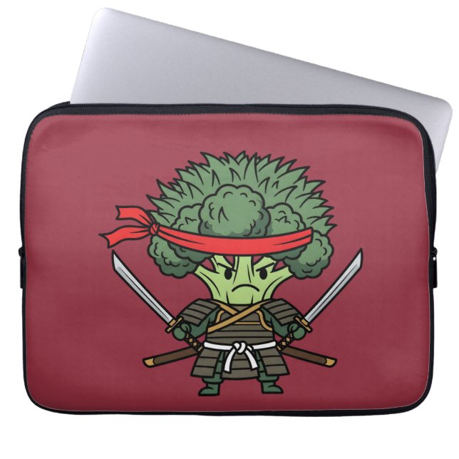 Funny Broccoli Samurai Warrior Japanese Art Illust ラップトップスリーブ (正面)
