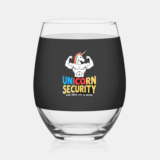 Funny Brother Unicorn Security Dont Mess With My S ステムなしワイングラス (正面)