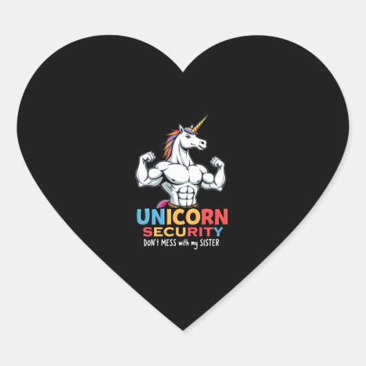 Funny Brother Unicorn Security Dont Mess With My S ハートシール (正面)