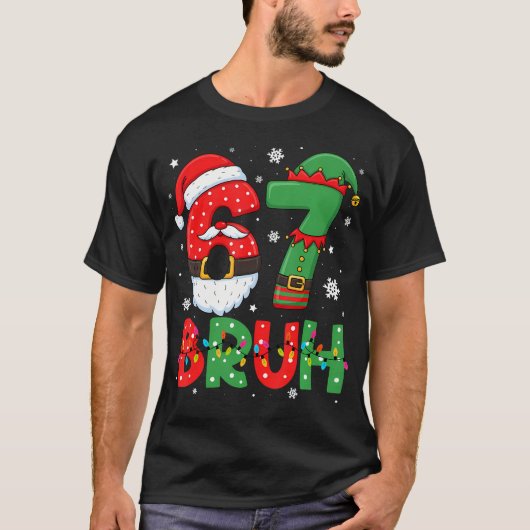 Funny Bruh 67 Six Seven 6 7 Meme クリスマス ボーイズ サンタ Tシャツ (正面)