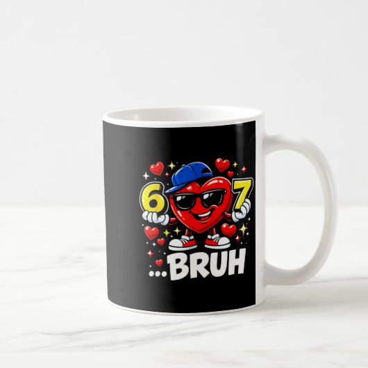 Funny Bruh 67 Six Seven Meme Valentine Heart Dabbi コーヒーマグカップ (右)