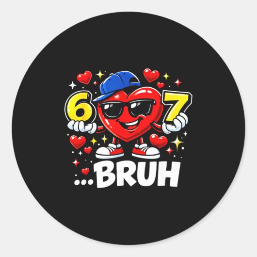 Funny Bruh 67 Six Seven Meme Valentine Heart Dabbi ラウンドシール (正面)