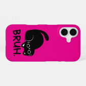 Funny “Bruh” Cat Cute Pink Aesthetic Black cat iPhone 16ケース (裏面横)
