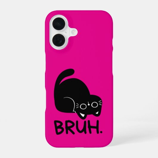 Funny “Bruh” Cat Cute Pink Aesthetic Black cat iPhone 16ケース (裏面)