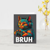 Funny Bruh Cat Gamer Video Games Gaming For Men Bo カード (黄色い花)