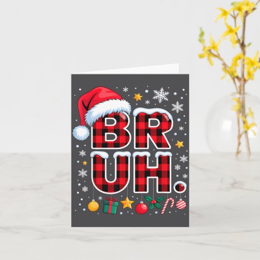Funny Bruh Christmas Plaid  カード (黄色い花)