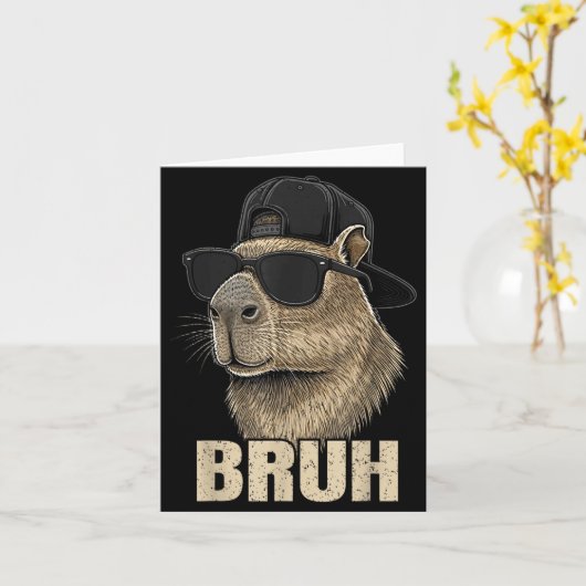 Funny Bruh Meme Capybara Lover Cool Sungles For Me カード (黄色い花)