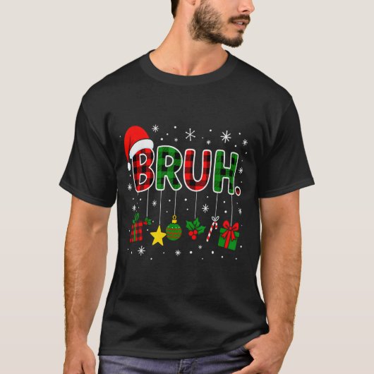 Funny Bruh Red Green Plaid Christmas Pajamas Teens Tシャツ (正面)