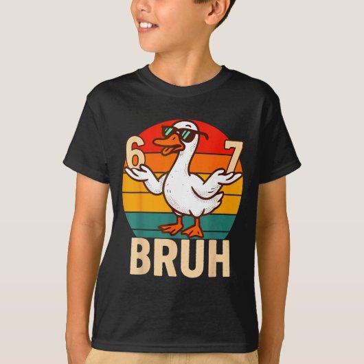 Funny Bruh Retro Duck 6 7 Meme Kids Teen Boys  Tシャツ (正面)