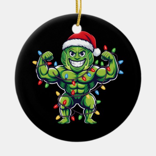 Funny Brussels Sprout Lifting Christmas Gym Lover セラミックオーナメント (正面)