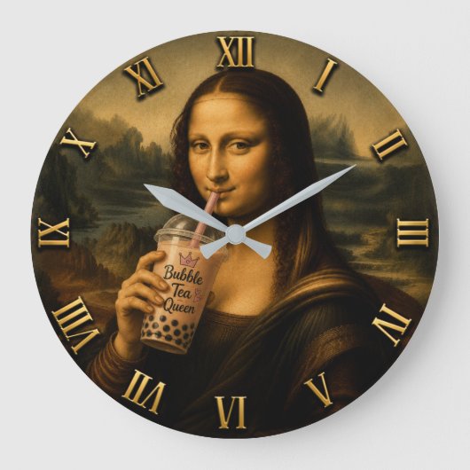 Funny Bubble Tea Mona Lisa ラージ壁時計 (正面)