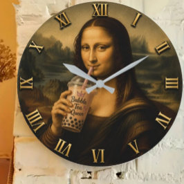 Funny Bubble Tea Mona Lisa ラージ壁時計