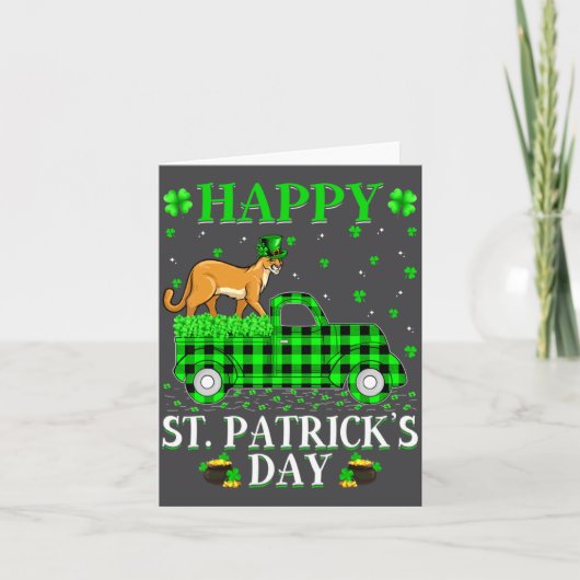 Funny Buffalo Plaid Green Truck Cougar St Patrick  カード (正面)