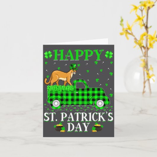 Funny Buffalo Plaid Green Truck Cougar St Patrick  カード (黄色い花)