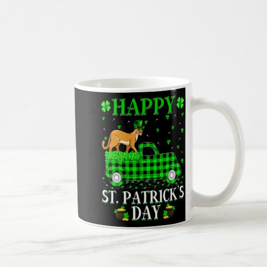 Funny Buffalo Plaid Green Truck Cougar St Patrick コーヒーマグカップ (右)