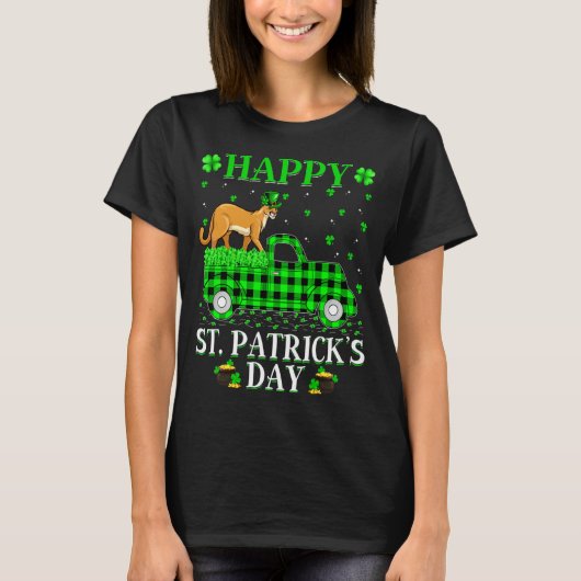 Funny Buffalo Plaid Green Truck Cougar St Patrick  Tシャツ (正面)