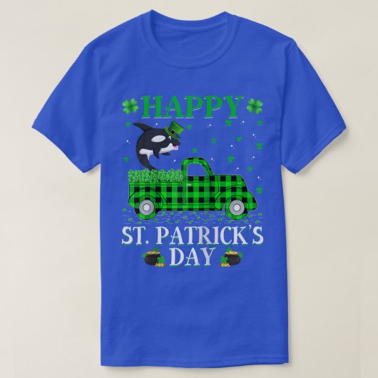 Funny Buffalo Plaid Green Truck Orca Fish St Patri Tシャツ (デザイン正面)