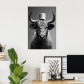 Funny Bull Bathroom Art Print, Toilet Paper Humor ポスター (ホームオフィス)