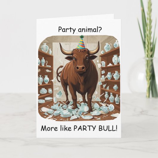 Funny Bull Birthday Party Animal Design カード (正面)