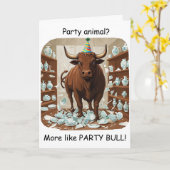 Funny Bull Birthday Party Animal Design カード (黄色い花)