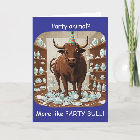 Funny Bull Birthday Party Animal Design カード (正面)