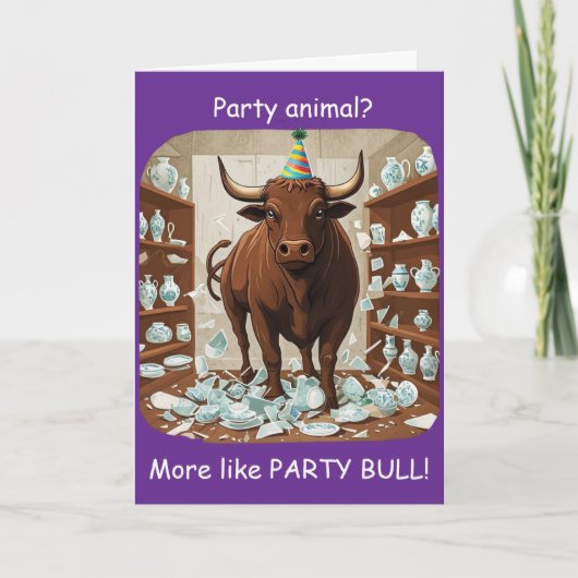 Funny Bull Birthday Party Animal Design カード (正面)