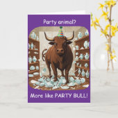 Funny Bull Birthday Party Animal Design カード (黄色い花)
