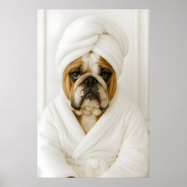 Funny Bulldog Bathroom Print, Bulldog In Bathrobe ポスター