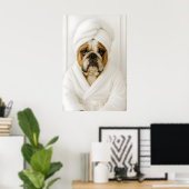 Funny Bulldog Bathroom Print, Bulldog In Bathrobe ポスター (ホームオフィス)