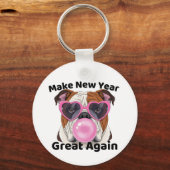 Funny Bulldog  Make New Year Great Again 2026  キーホルダー (正面)