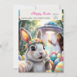Funny Bunny Bigfoot UFO Easter Personalized Family シーズンカード