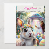 Funny Bunny Bigfoot UFO Easter Personalized Family シーズンカード (正面/裏面)