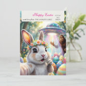 Funny Bunny Bigfoot UFO Easter Personalized Family シーズンカード (スタンド正面)