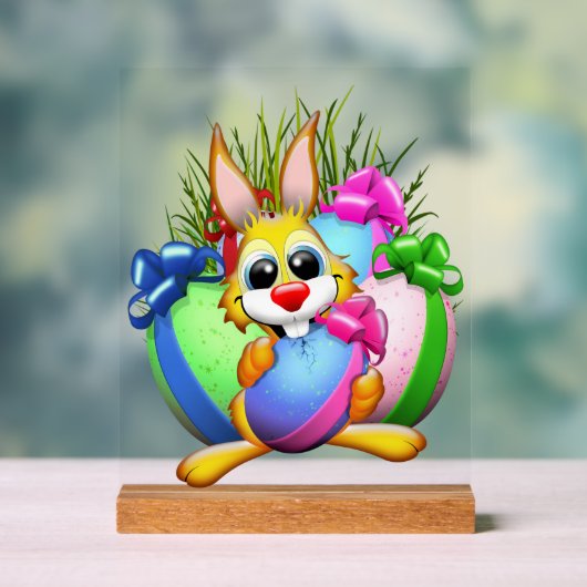 Funny Bunny biting an Easter Egg アクリルサイン (ニュートラル)