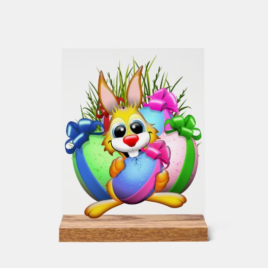 Funny Bunny biting an Easter Egg アクリルサイン (正面)