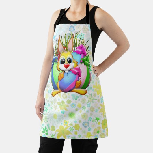 Funny Bunny biting an Easter Egg エプロン (インサイチュ)