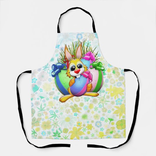 Funny Bunny biting an Easter Egg エプロン (正面)