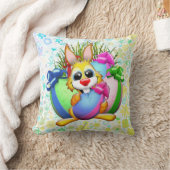 Funny Bunny biting an Easter Egg クッション (ブランケット)