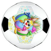 Funny Bunny biting an Easter Egg サッカーボール (回転)