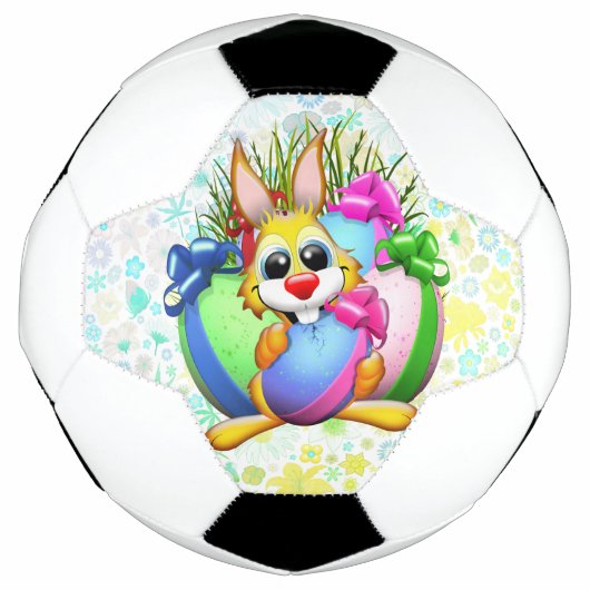 Funny Bunny biting an Easter Egg サッカーボール (正面)