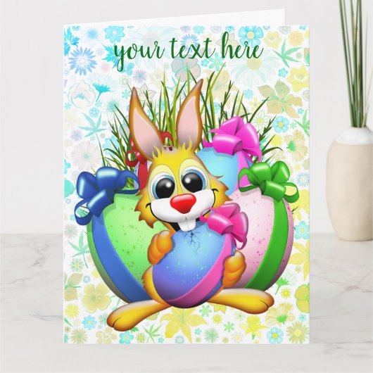 Funny Bunny biting an Easter Egg サンキューカード (正面)
