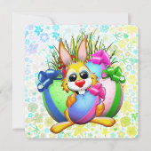 Funny Bunny biting an Easter Egg サンキューカード (正面)