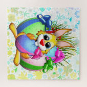 Funny Bunny biting an Easter Egg ジグソーパズル (横)