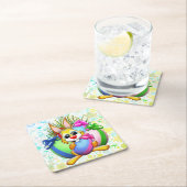 Funny Bunny biting an Easter Egg スクエアペーパーコースター (インサイチュ)